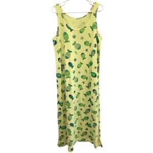 Vtg Fresh Produce Womens Maxi Dress 1X Green Fish Resort Beachy 90s Y2K Colorful